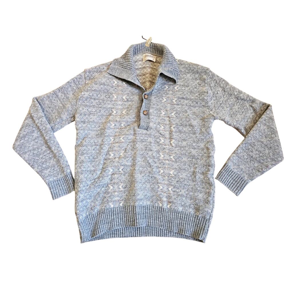 Lord Jeff Knit Sweater, Orlon Shawl Collar, Gray Beige 1960s
